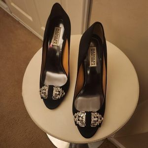 Bradgley Mischka Black Satin Open toe Heels